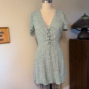 Reformation Lace Up Mini Green Floral Dress Size 6
